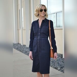 Ann Taylor Long Sleeve Stretch Denim Button Front Midi Dress Size 2